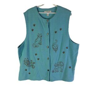 Vintage 90s Whimsy Cardigan Sweater Vest Kitty Cat Kittens
